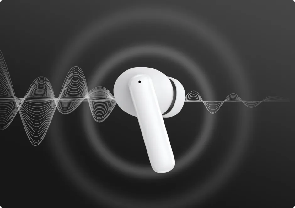 QCY T13 ANC — rappresentazione grafica della cancellazione attiva del rumore con onde sonore