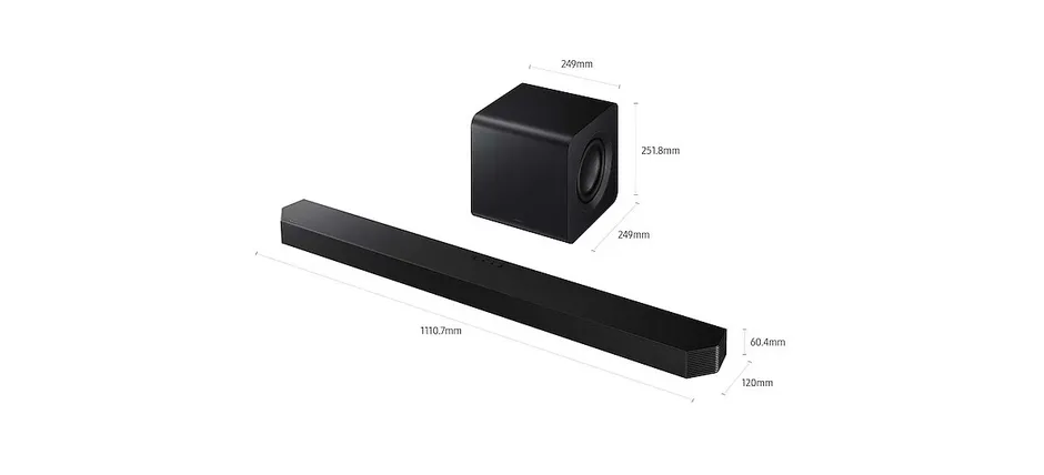 Misure della barra e del subwoofer Samsung HW-Q800F